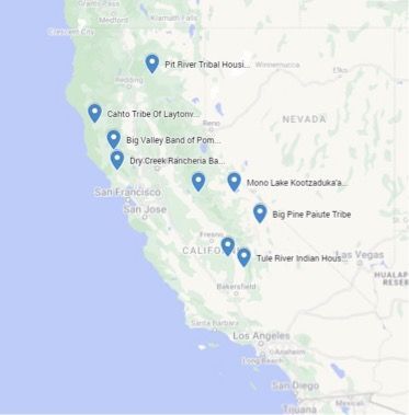 California Map of Participating Tribes Location in Housing Accelerator Academy