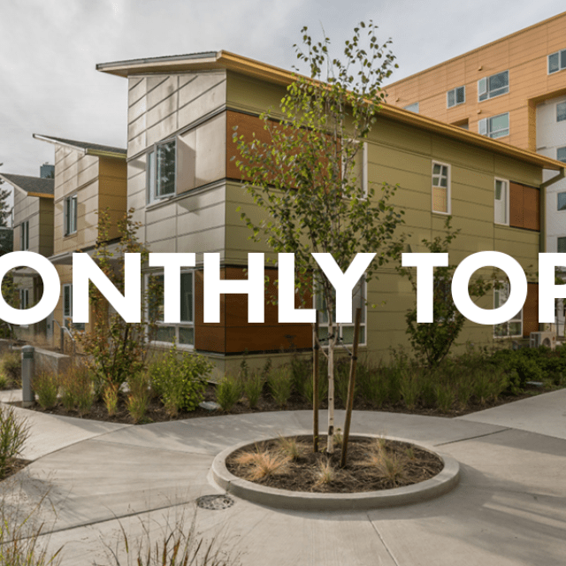 Monthly Top 5 typed over an image of a housing complex courtyard