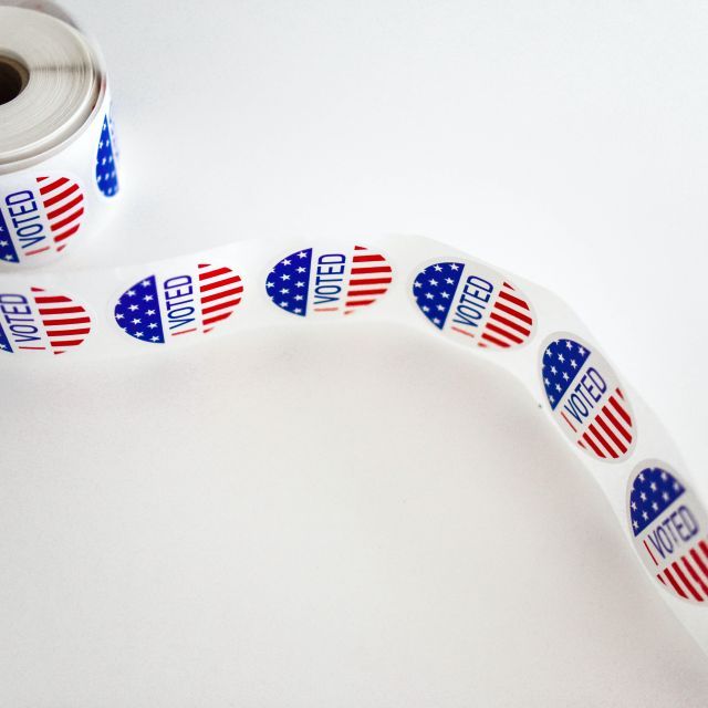 Roll of "I Voted" stickers with a white background