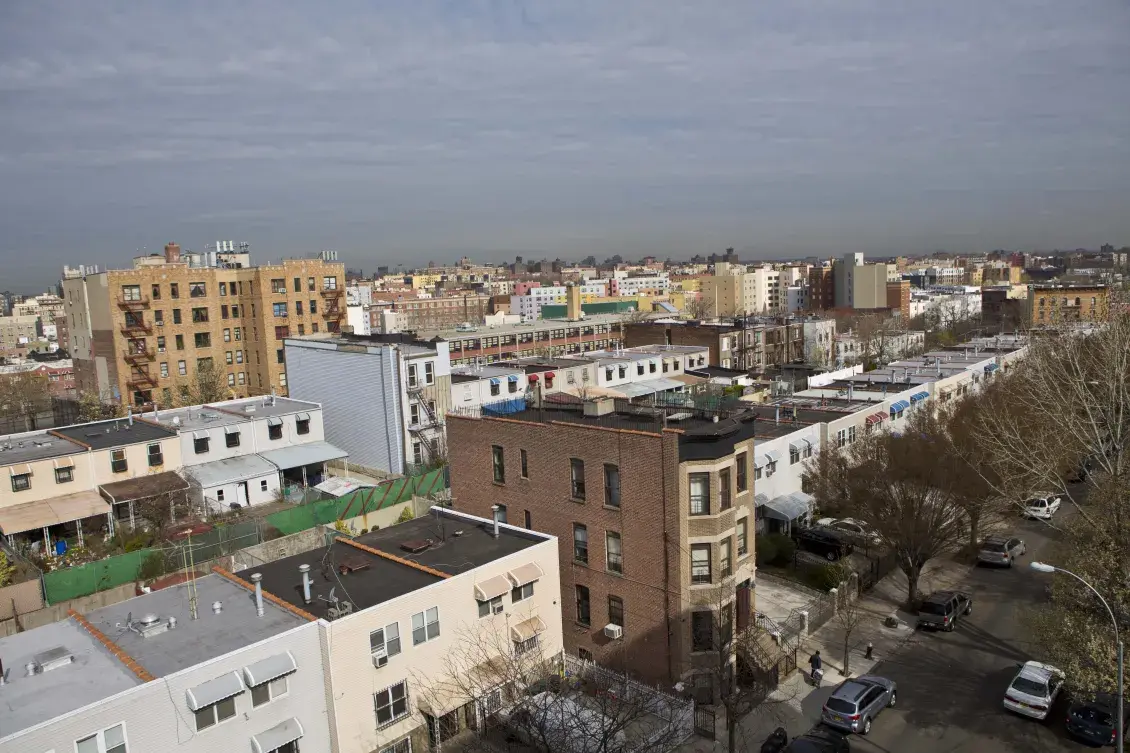 Aerial view of apartments and buildings 