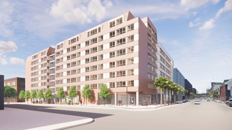 Rendering of eight-story apartment building
