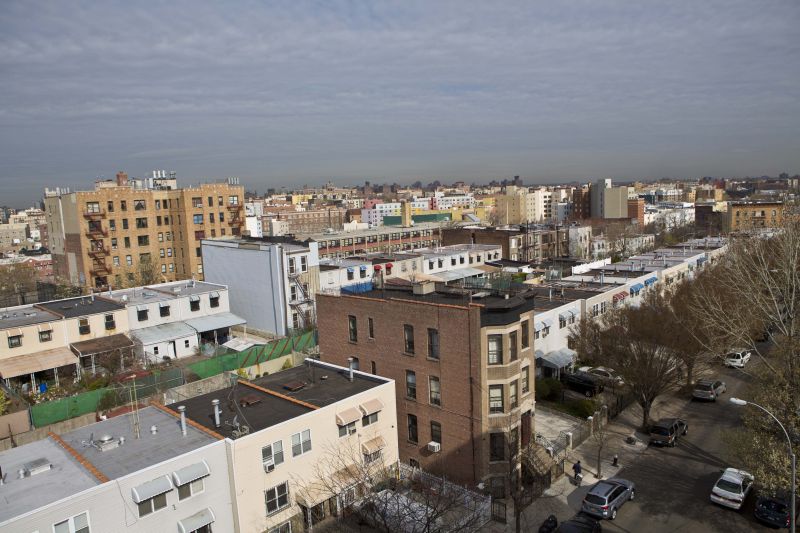 Aerial view of apartments and buildings 