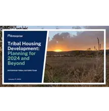 Tribal Housing Development: Planning for 2024 and Beyond with a field at sunset in the background