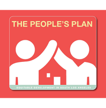 People's Plan Equitable Development in South Los Angeles frame an illustration of two people with hands joined above and a house between them. 