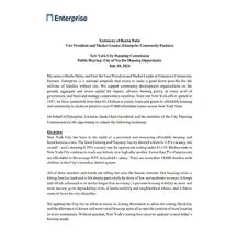 Cover image of the New York City Planning Commission hearing testimony