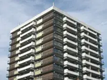 Skyward view of an apartment building in Colorado