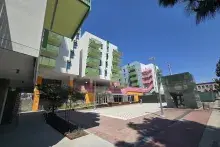 Colorful multistory apartment building