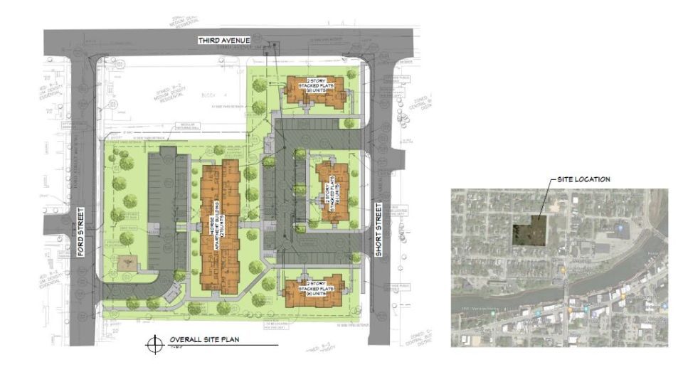 Site plan for a Green Communities certified affordable housing development with access to green space and local amenities