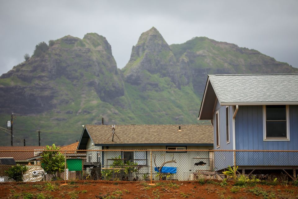 several Hawaiian homesteads with the Kalalea mountain in the background