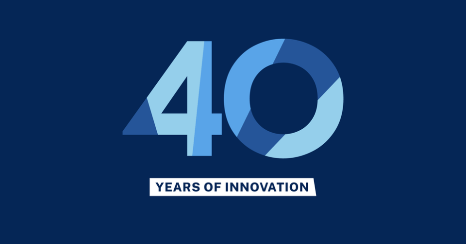 a blue background with the number 40 for years of innovation