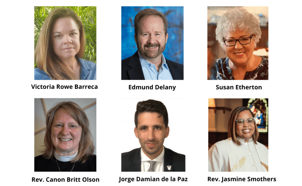 Panel 1 Speakers Victoria Rowe Barreca, Edmund Delaney, Susan Etherton, Rev. Canon Britt Olson, Jorge Damian de la Paz, and Rev. Jasmine Smothers