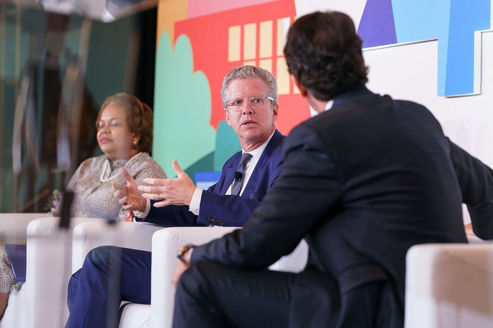 Shaun Donovan speaking on the panel for the Fireside chat