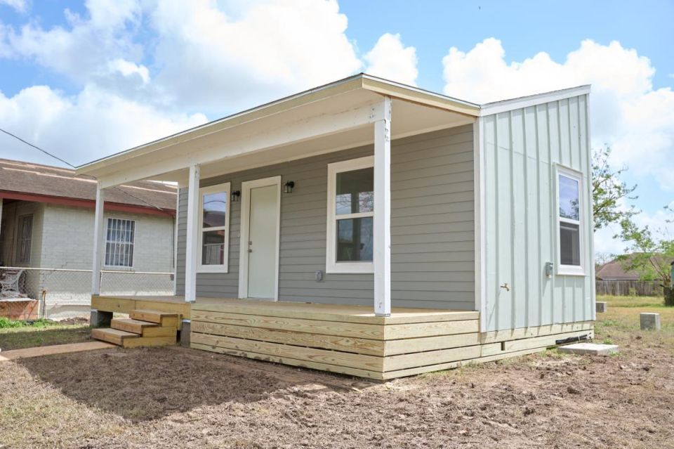 A modular home, cdcb's first MiCASiTA modular home, in a neighborhood in Brownsville, Texas