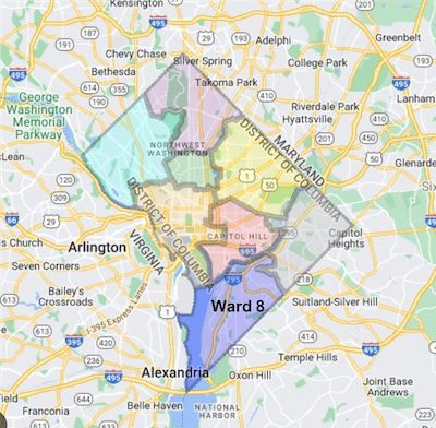 District of Columbia map with Ward 8 highlighted in purple
