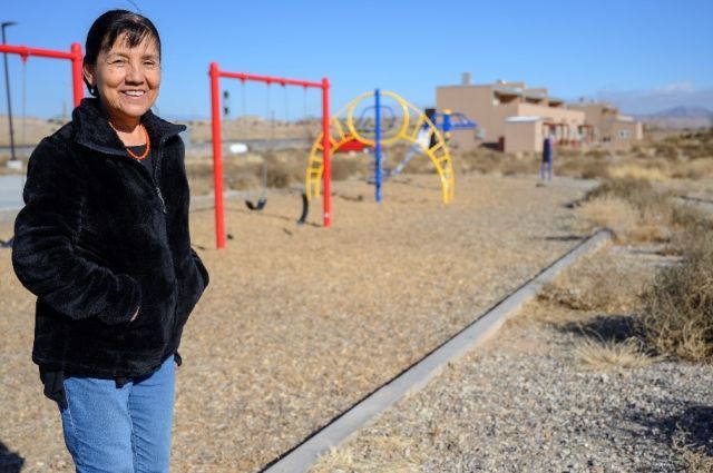 Native woman on playground