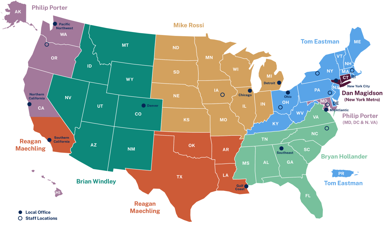national map showing which originators cover a specific area