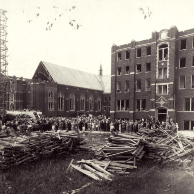 Black and white image of Angela's house original construction