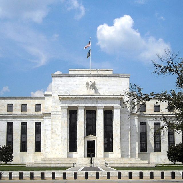 The exterior facade of the Federal Reserve building in Washington