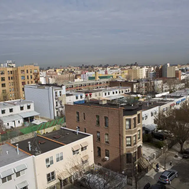 Aerial view of apartments and buildings 