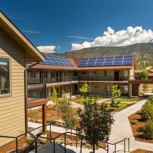 Picture of affordable housing with solar panels