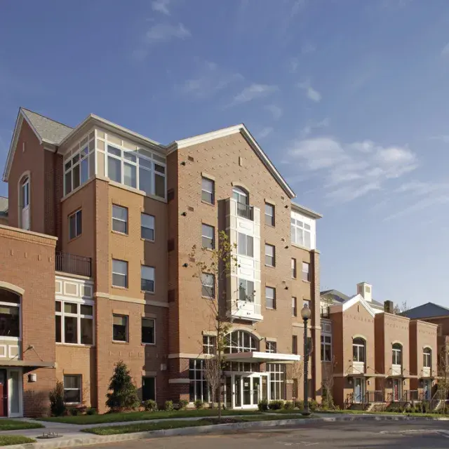 Streetview of a church and housing development