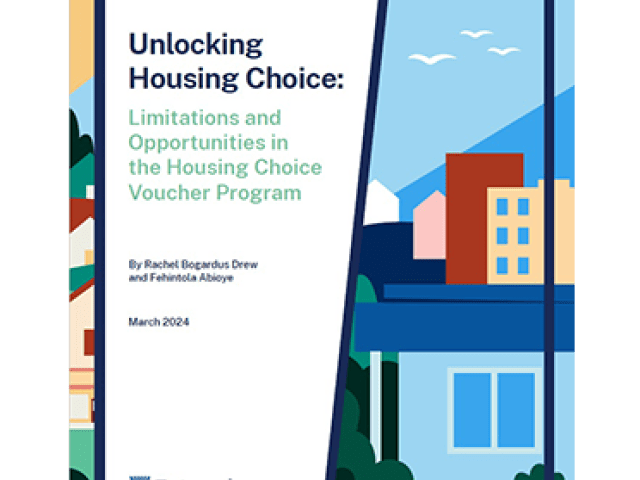 Unlocking Housing Choice: Limitations and Opportunities in the Housing Choice Voucher Program on an illustration of homes