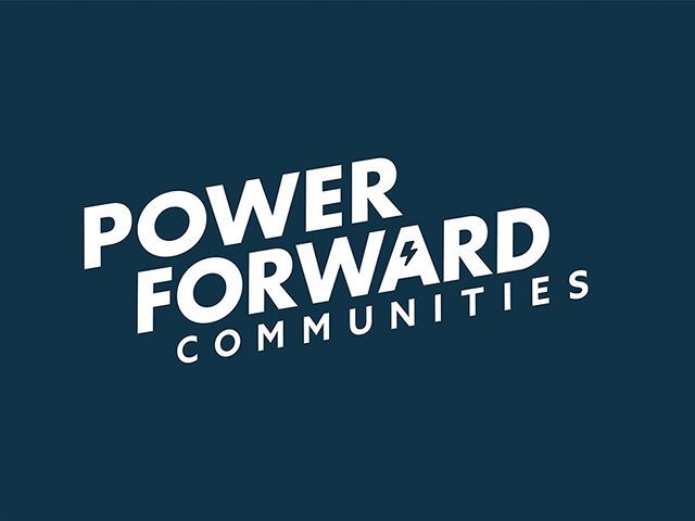 The words Power Forward Communities