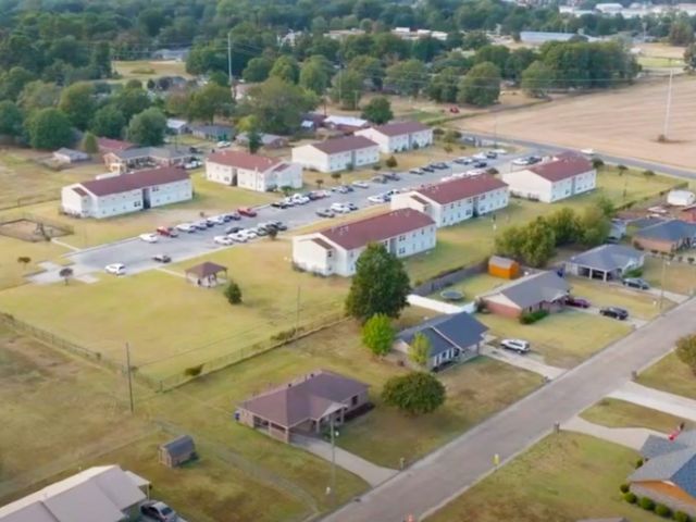 An aerial view of a rural community