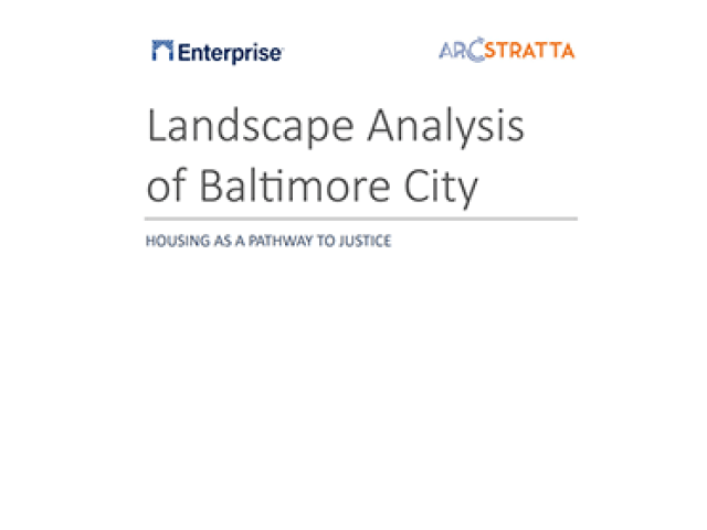 Cover of Landscape Analysis of Baltimore City report from Enterprise and Arcstratta